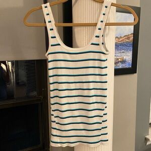 RAG & BONE White, Black and Blue Striped Cotton/Spandex Tank Top